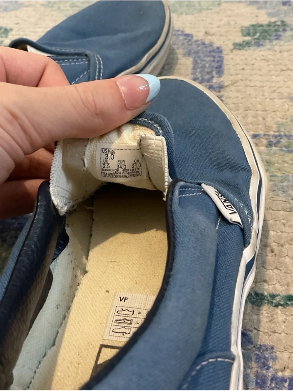 Vans Kids Classic Slip-On Canvas Sneakers in Blue
